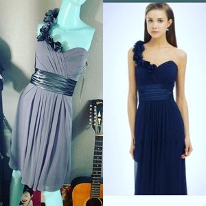 💙 NWT Bill Levkoff Gray 1 Strap Formal Chiffon DRESS Retail $258